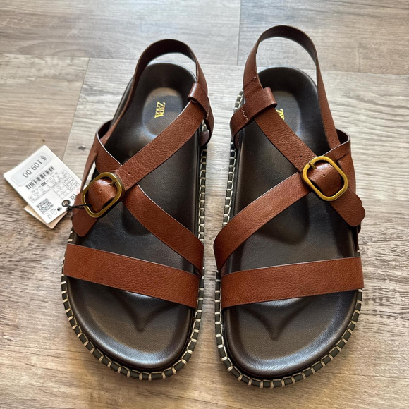 ZARA FLAT LEATHER SANDALS WITH CRISS-CROSS STRAPS - BRAND NEW WITH TAG- SIZE 8 o - Picture 6 of 8